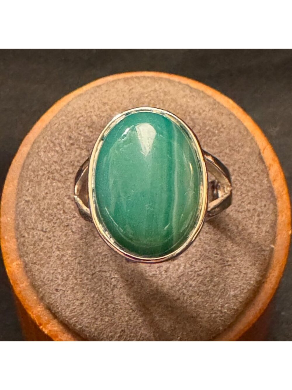 18K Gold Plated Malachite Bezel Set Split Shoulders Statement Ring Size 7.75